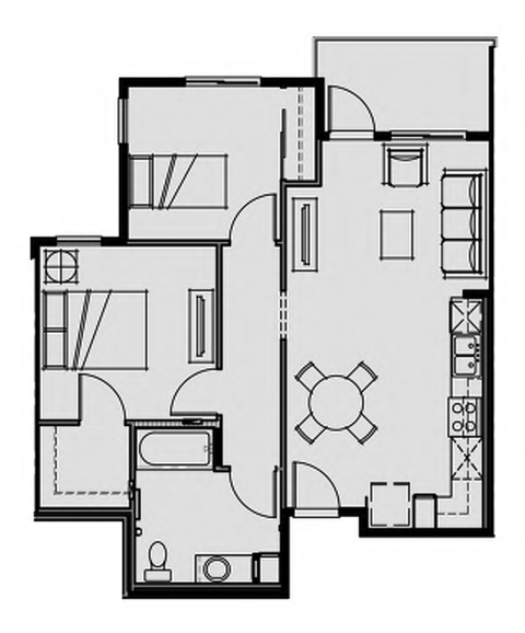 Unit 2.4 2 Bed 1 Bath 844 sq ft